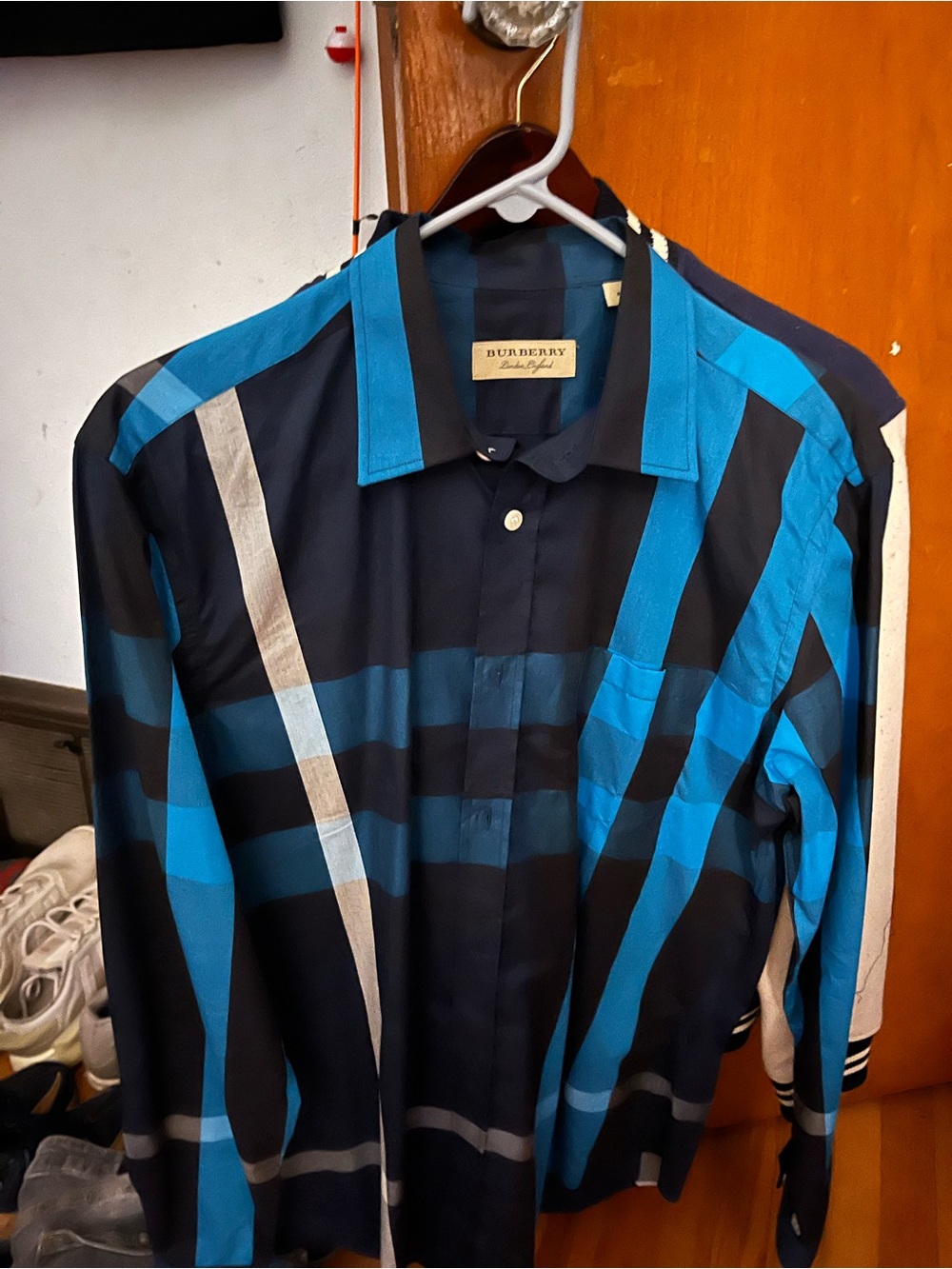 Burberry Black & Blue Men's Long-Sleeve Button-Up Shirt